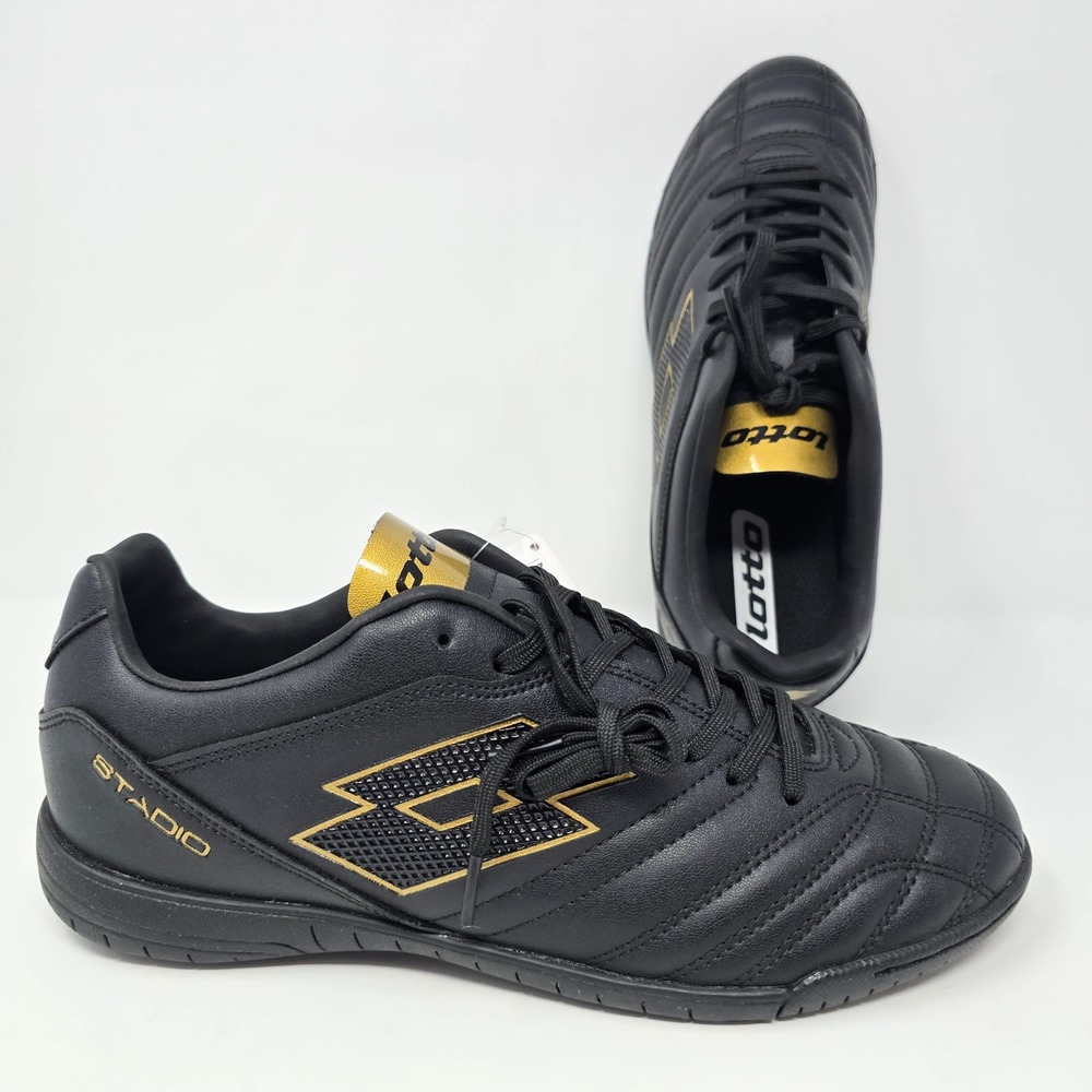 Lotto Stadio Mens Indoor Soccer Shoes Black Gold Sneakers 219708 Size 7.5 NEW